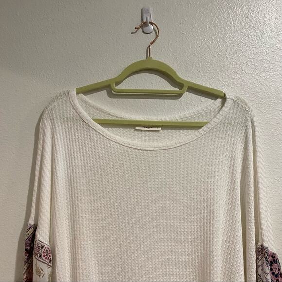 Lavender Field White Waffle Knit Balloon Sleeve Top Sz L - Picture 3 of 10